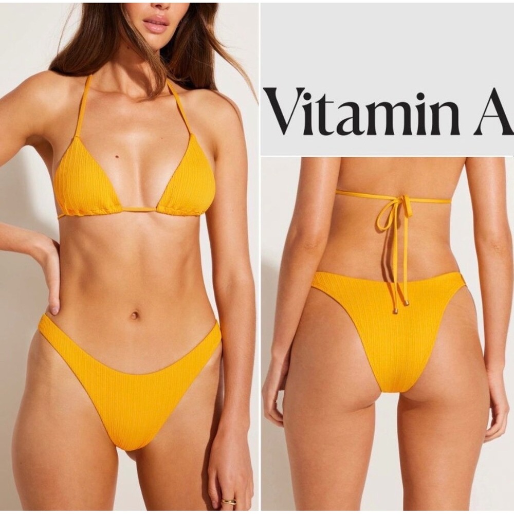 Vitamin A Orange Ribbed‎ Bikini Bottom Nylon Swimwear Medium NEW